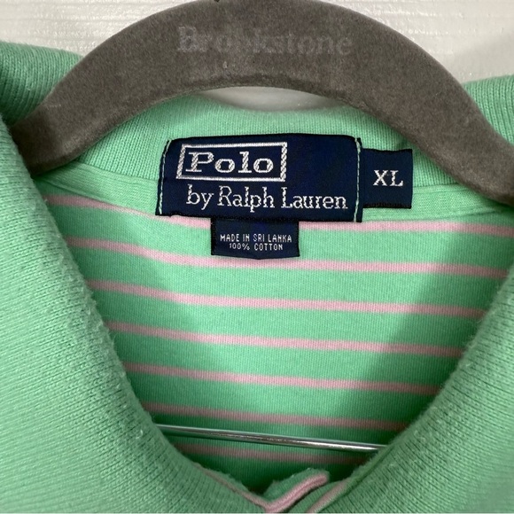 Polo by Ralph Lauren Mens Green Light Pink Striped Shirt Size XL GUC 100% Cotton - Picture 2 of 5